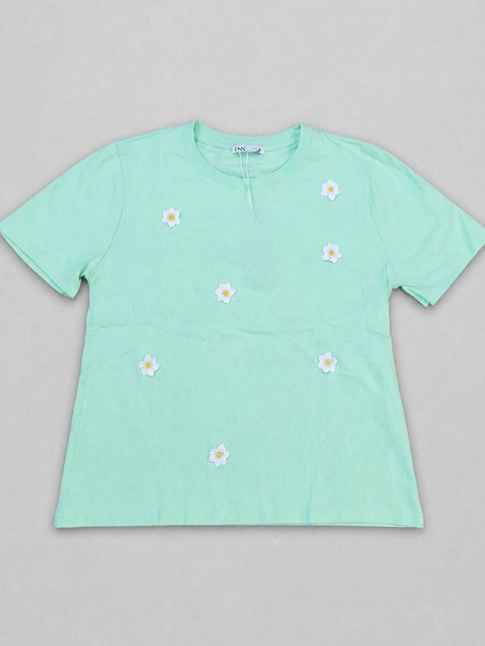 🔹️NWT Zara Mint Green w/Crochet Daisy Flowers Short Sleeve Top Large